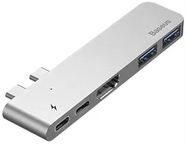 USB-концентратор Baseus Thunderbolt C+ Dual Type-C to USB3.0/HDMI/Type-C (CAHUB-B0G) для MacBook Pro 2016/2017 Grey