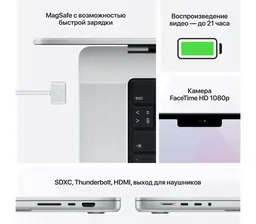 Apple MacBook Pro 16" (2021) M1 Pro, 10-Core, 16 ГБ, 512 ГБ, SSD, 16-Core GPU, русская раскладка, серебристый