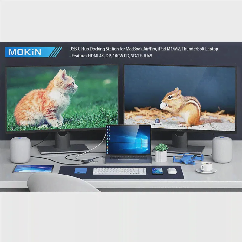 MOKiN док-станция USB-C Hub для MacBook AirPro, iPad M1M2, Thunderbolt ноутбук - Особенности HDMI 4K, DP, 100W PD, SDTF, RJ45 (art.: 3920c1b9ce828)-2