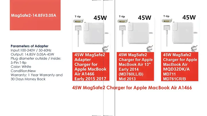 Apple MacBook Air A1466 MagSafe2 Charger 45W,30% OFF Discount price,from acadapter co uk