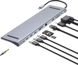 Док-станция USB Type C 10 в 1, концентратор C для Macbook Pro, док-станция Macbook USB C, алюминиевый концентратор C с гигабитным Ethernet, HDMI, VGA,