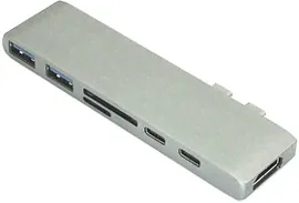 Адаптер сдвоенный Type C на HDMI, USB 3.0*2 + Type C* 2 + SD/TF для MacBook серый